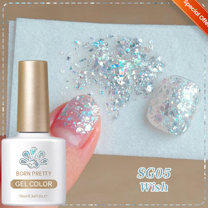 BORN PRETTY 10ml Sliver Carat Mirage Reflective Glitter Gel Nail Polish Sparkling Ultra Shine Soak Off UV Nail Art Gel Varnish