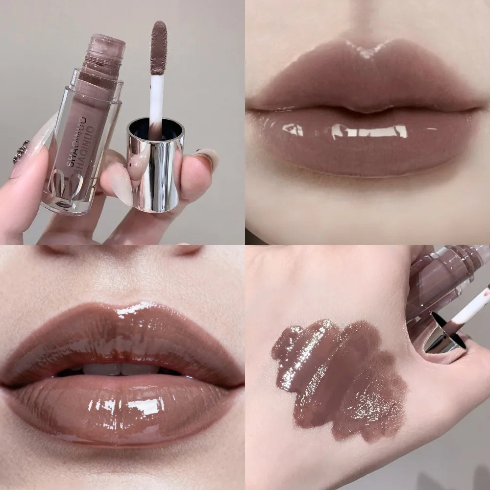 Black Rabbit Gothic Silver Metallic Lip Gloss Black Mirror Light Translucent Lip Lacquer Non-Sticky Water Gloss Lips Tint Makeup