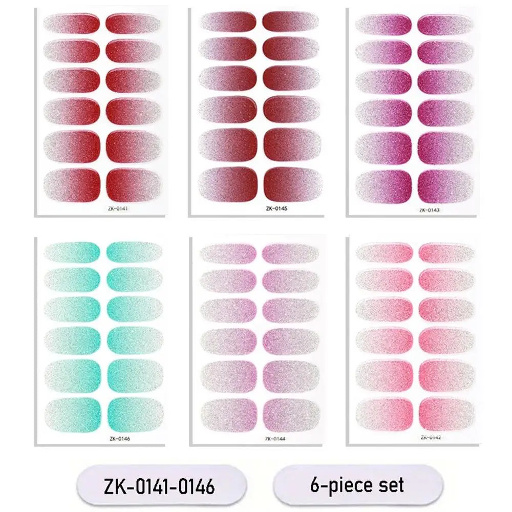 Gradient Cat Eye Style Nail Art Stickers, 16-Piece Set Self-Adhesive Waterproof Glitter False Nail Decals