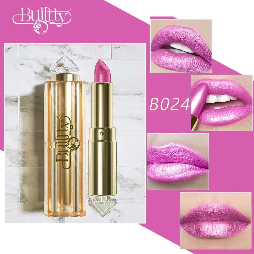 BUILTTY Korean Glitter Pearl Dropshiping Lipstick Matte Nude Color Long Lasting Waterproof Wholesale Price Red Pink Purple