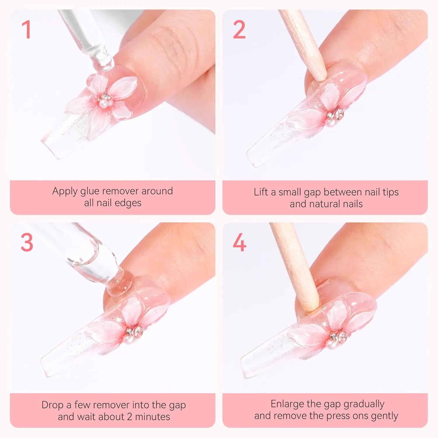Nail Glue Remover for Press on Nails, 50ML Nail Glue Remover for UV Nail Glue, Non acetone Gentle Glue Off for False Nails Glue