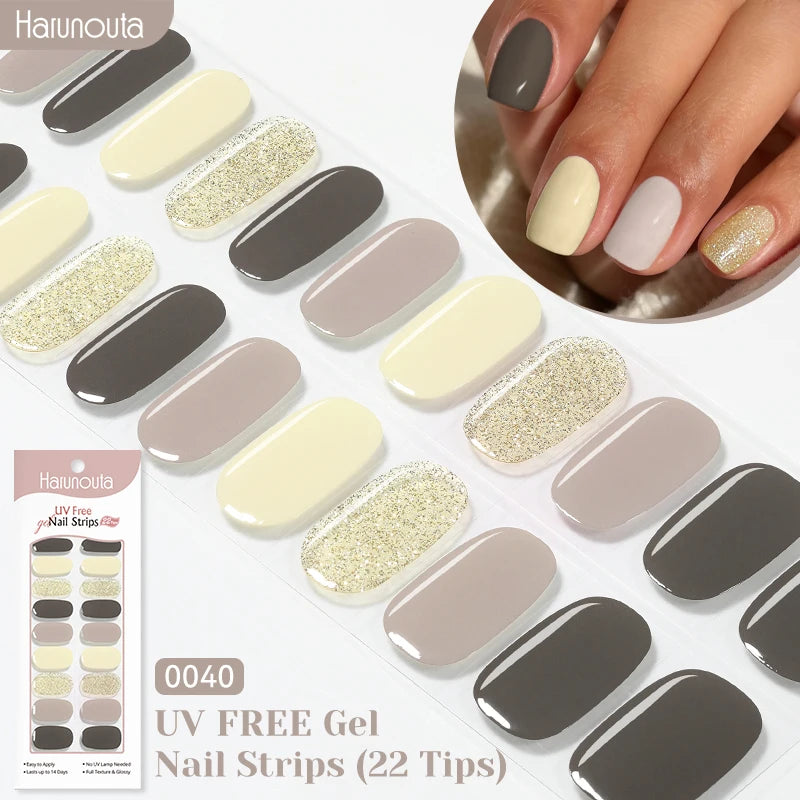 22strips UV Free Nail Gel Strips Loving Heart Gel Polish Nail Sticker Curing-free Adhesive Stickers for Nails Long Lasting Wrap