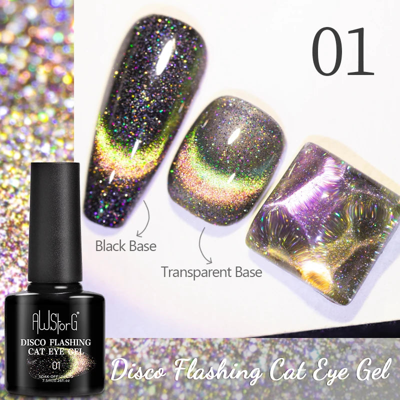 AWStorG 7.5ml Golden Gradient Cat Eye Nail Polish Gel Phototherapeutic Gel Soak Off Nail Magnetic Gel Polish Nail Art DlY