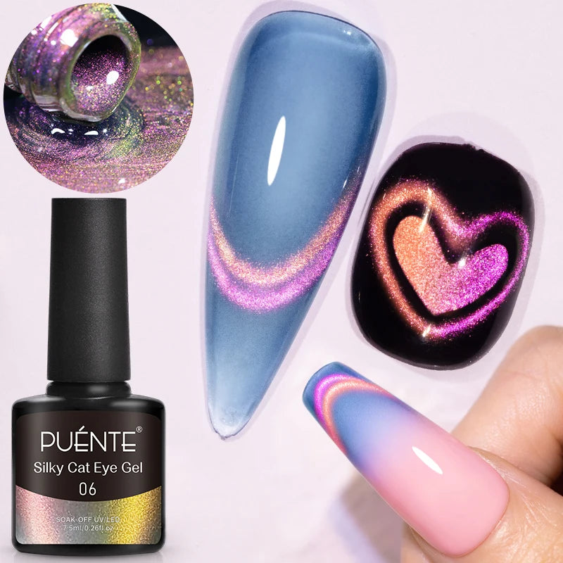 PUENTE 7.5ML Nude Shade Ceramic Cat Eye Gel Nail Polish Shiny Moonlight Cat Eye Gel Soak Off UV Semi-Permanent Nail Art Varnish