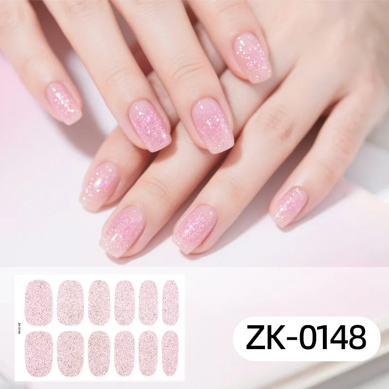 Gradient Cat Eye Style Nail Art Stickers, 16-Piece Set Self-Adhesive Waterproof Glitter False Nail Decals