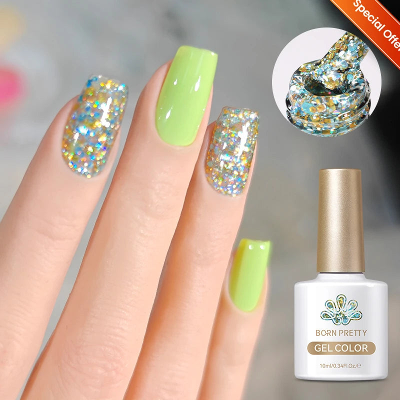 BORN PRETTY 10ml Sliver Carat Mirage Reflective Glitter Gel Nail Polish Sparkling Ultra Shine Soak Off UV Nail Art Gel Varnish