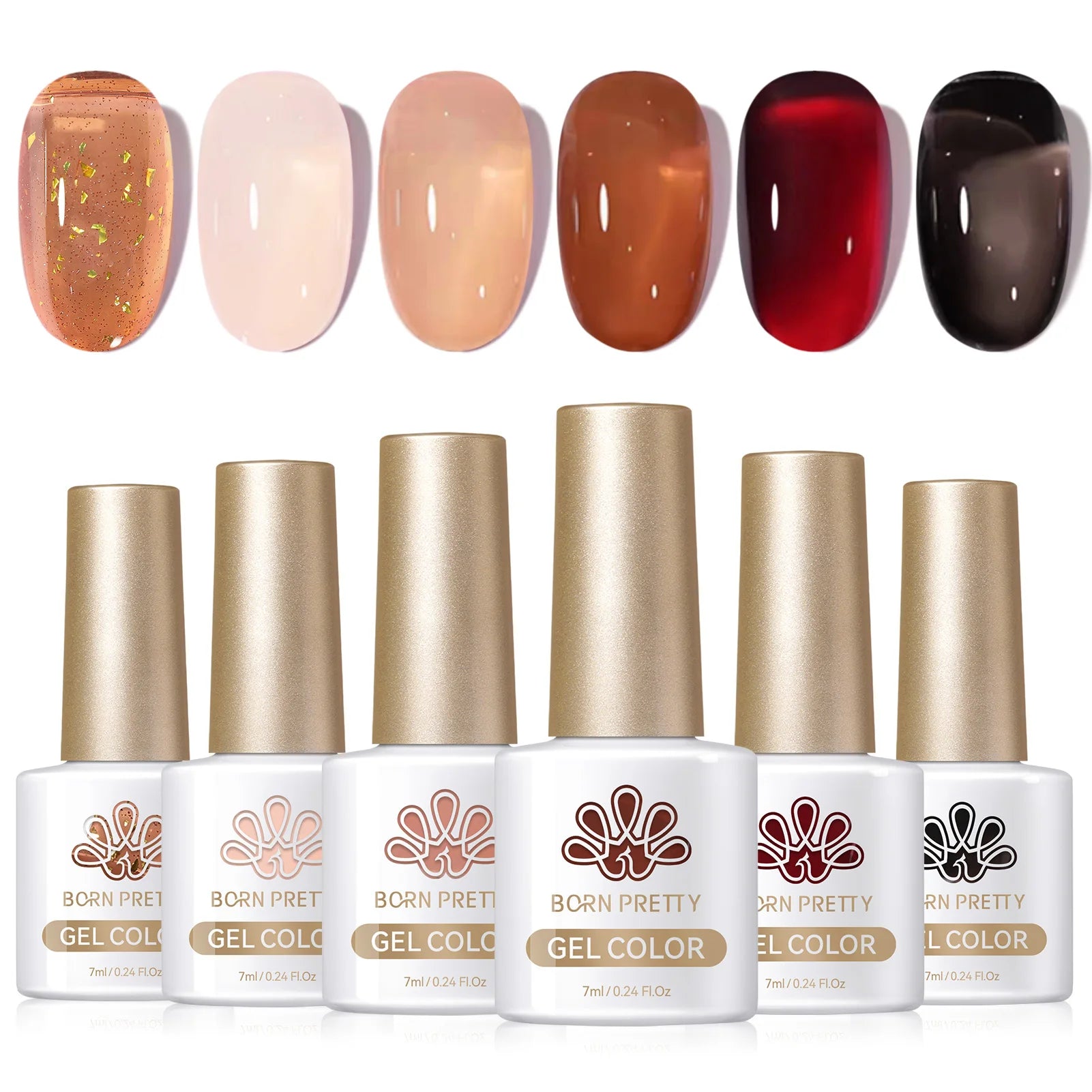 BORN PRETTY 6pcs Crystal Amber Gel Nail Polish Set Jelly Pink Nude Winter Semi Permanent Soak Off UV LED Varnish Manicure Kits