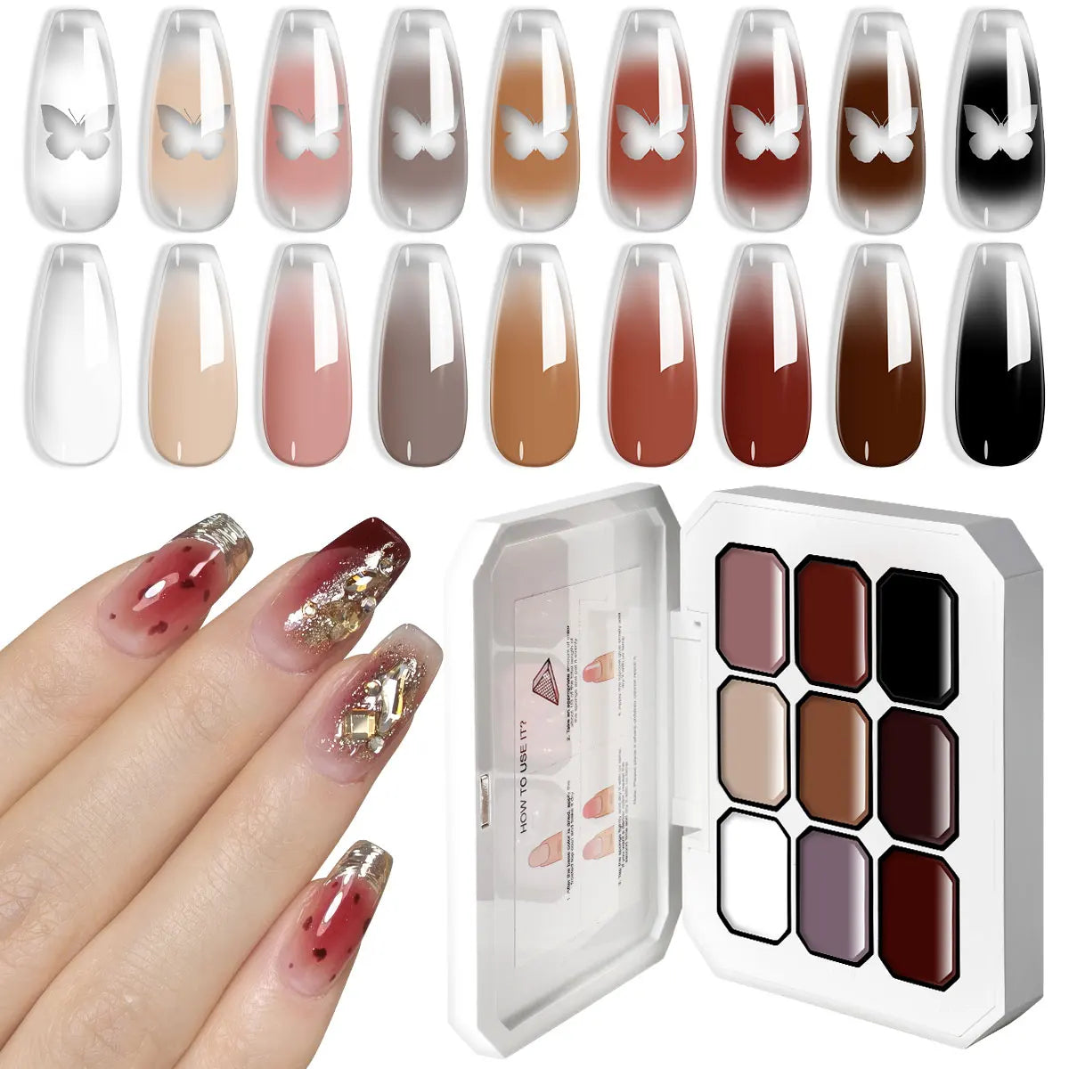 LIMEGIRL 9 Color Gradient Painting Gel Nail Art Gradient Color DIY Design Gel Quick Flower Paint Engraving Gel Nail Polish