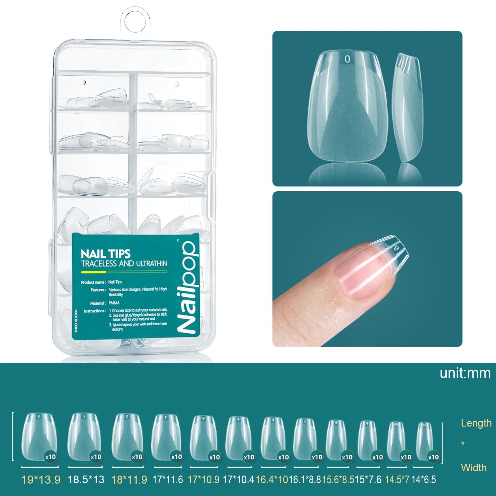 Nailpop 120pcs/box Gel X Nail Tips Medium Short Shape Almond/Square/Soft Gel Nail Tips False Nails Soak Off Easy Nail Extensions