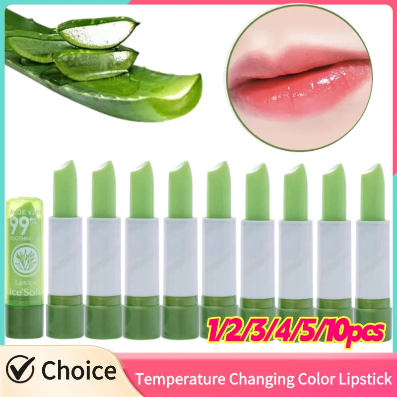Aloe Vera Moisturizing Lipstick Moisture Lip Balm Anti Drying Temperature Color Changing Nourishing Lip Balm Lips Care 1-10pcs