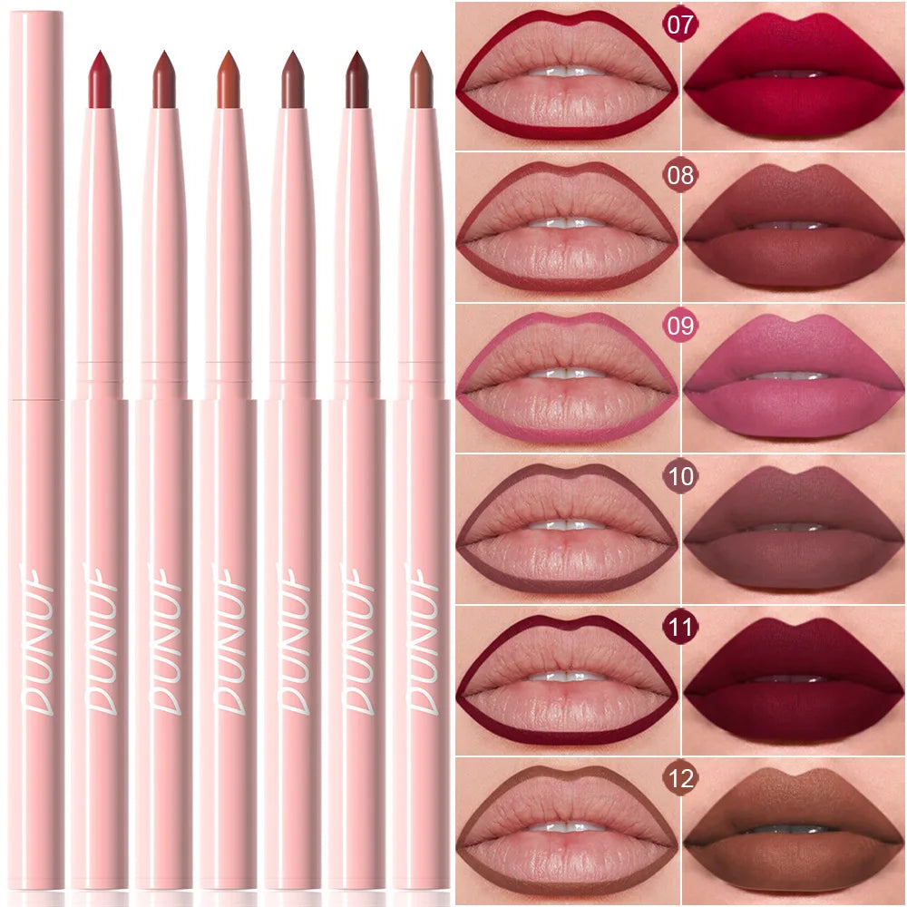 6pcs Matte Lip Liner Set Nude Brown Smooth Rose Red Pigmented Long Lasting Rotatable Lipstick Pencil Kit for Smooth Finish