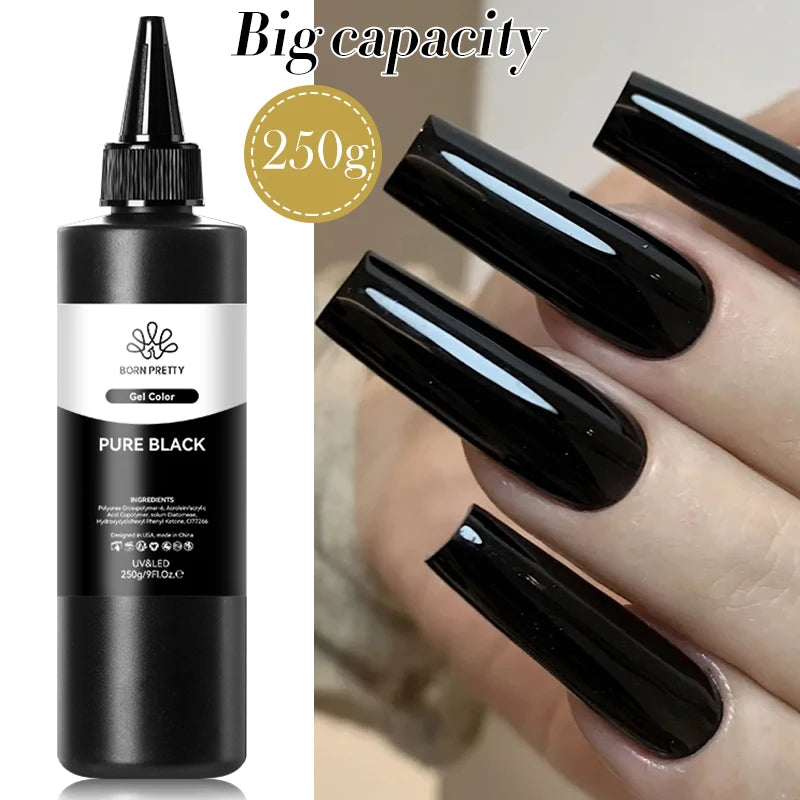BORN PRETTY 250g Pure Black White Color Gel Nail Polish Semi Permanent Jelly Nude Gel Refilled Package Soak Off UV LED Gel
