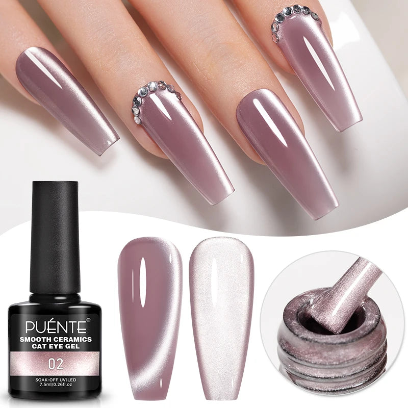 7.5ML Sparkling Rainbow Cat Magnetic Gel Nail Polish Pinkish Purple Laser Cat Eye Gel Soak Off UV Nail Art Varnish For Manicure