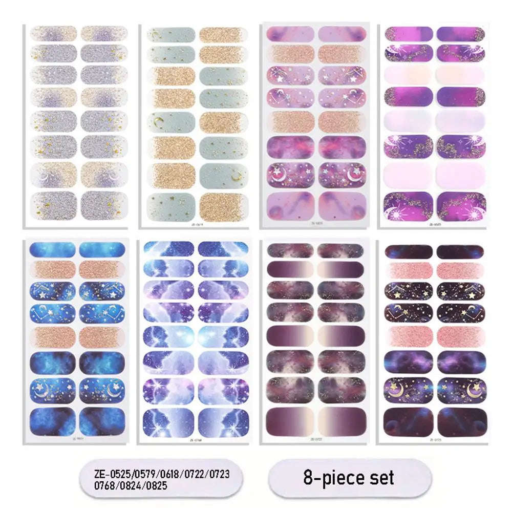 Gradient Cat Eye Style Nail Art Stickers, 16-Piece Set Self-Adhesive Waterproof Glitter False Nail Decals