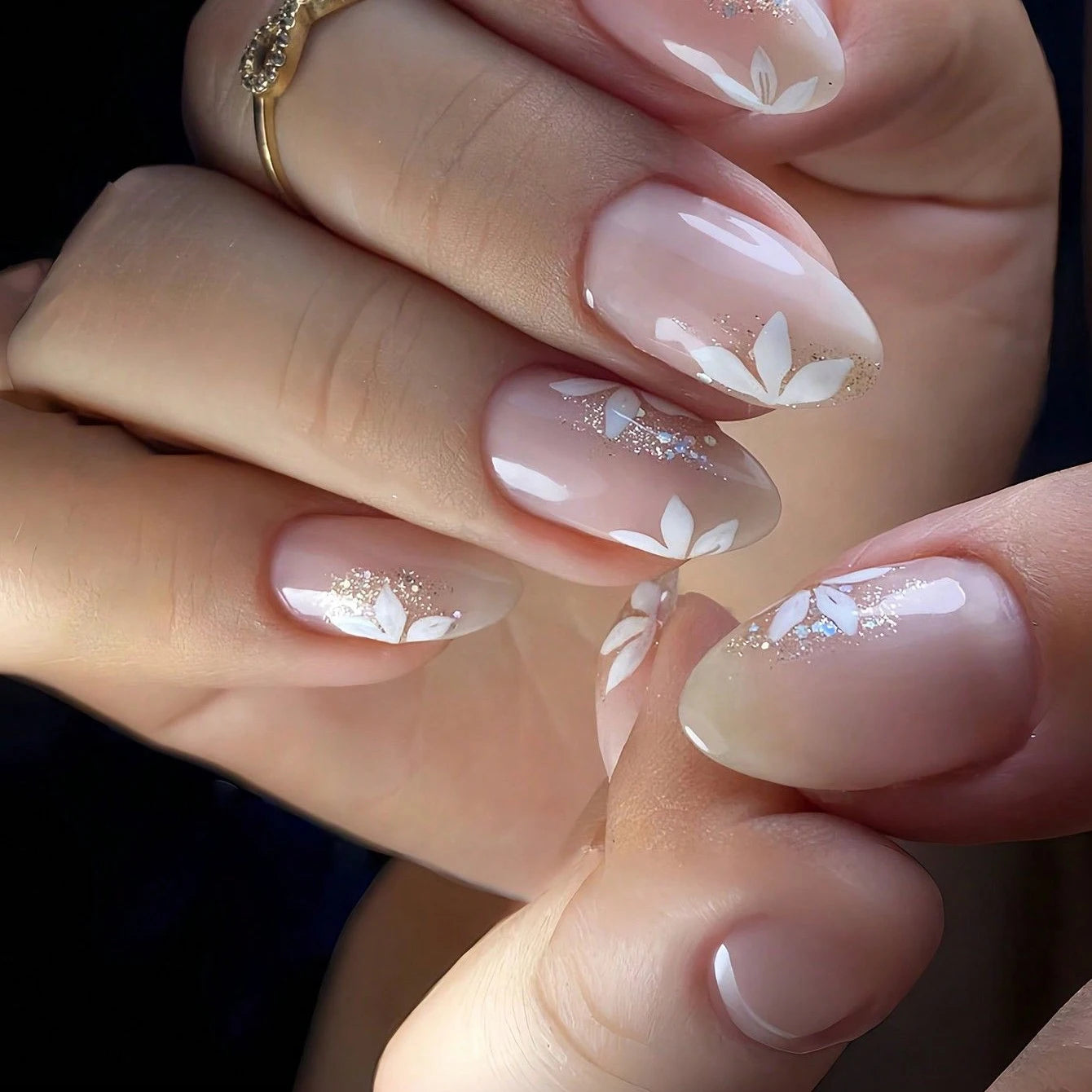 ARTAUG 24PCS Medium Stiletto Pink Black French Tip Press On Nails Star Pattern Glitter Press On Nails