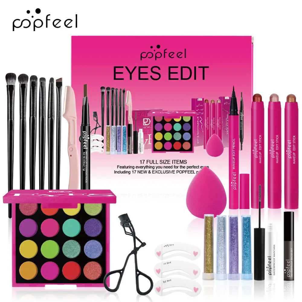 Makeup Gift Set for Women Full Kit All in One Make Up Eyebrow Powder Lipstick Lip Gloss Brush Shimmer Glitter Eye Shadow Palette