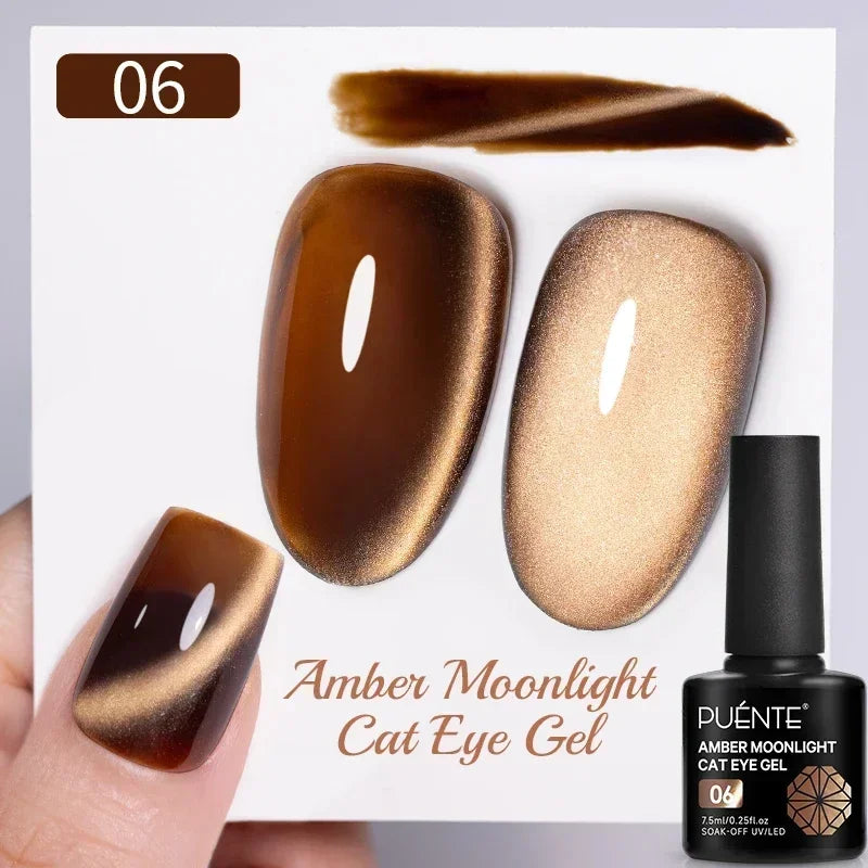PUENTE 7.5ML Nude Shade Ceramic Cat Eye Gel Nail Polish Shiny Moonlight Cat Eye Gel Soak Off UV Semi-Permanent Nail Art Varnish