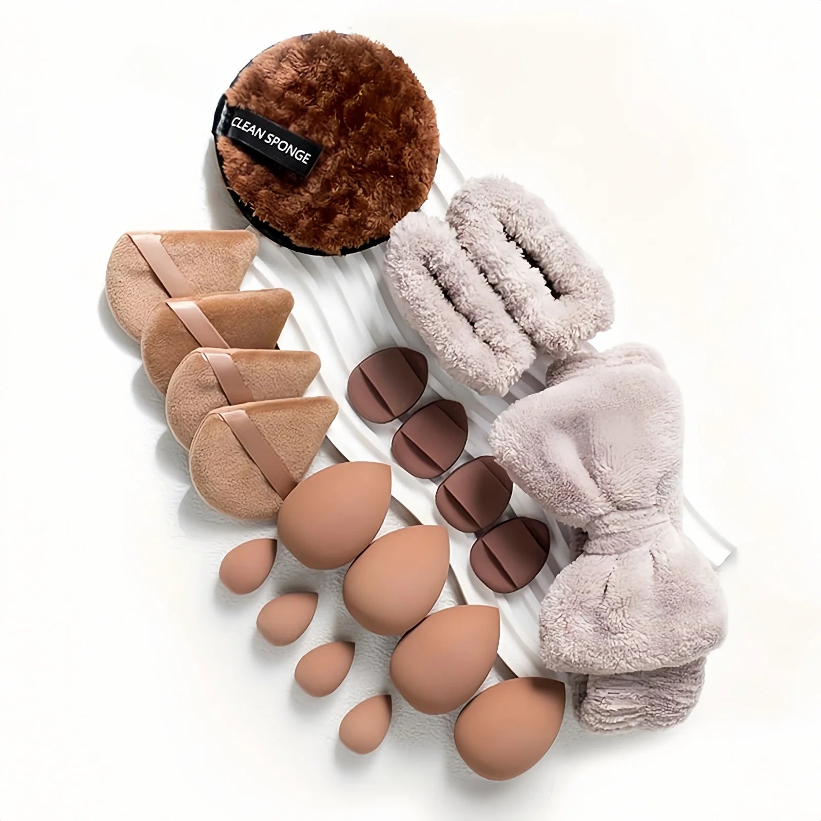 20Pcs Makeup Sponge Set Multi-Color Beauty Blenders Kit with Headband, Powder Puffs Sponge Cleaner Wristbands Contouring Makeup