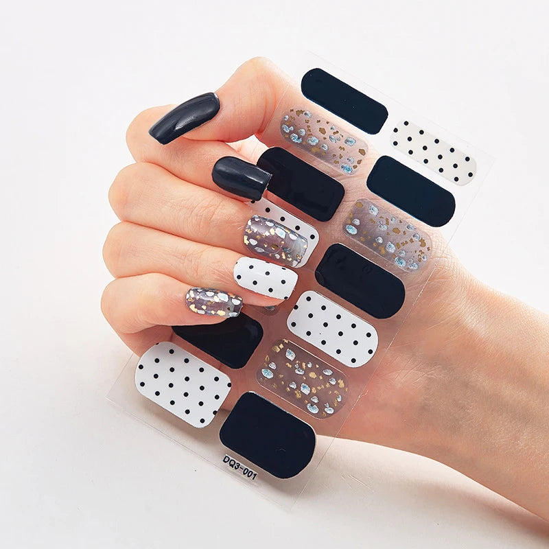 DIY Semi Cured Gel Nail Stickers Long-Lasting Solid Color Nail Strips Patch Slider Nail Sticker Full Cover Decal Manicure Patch
