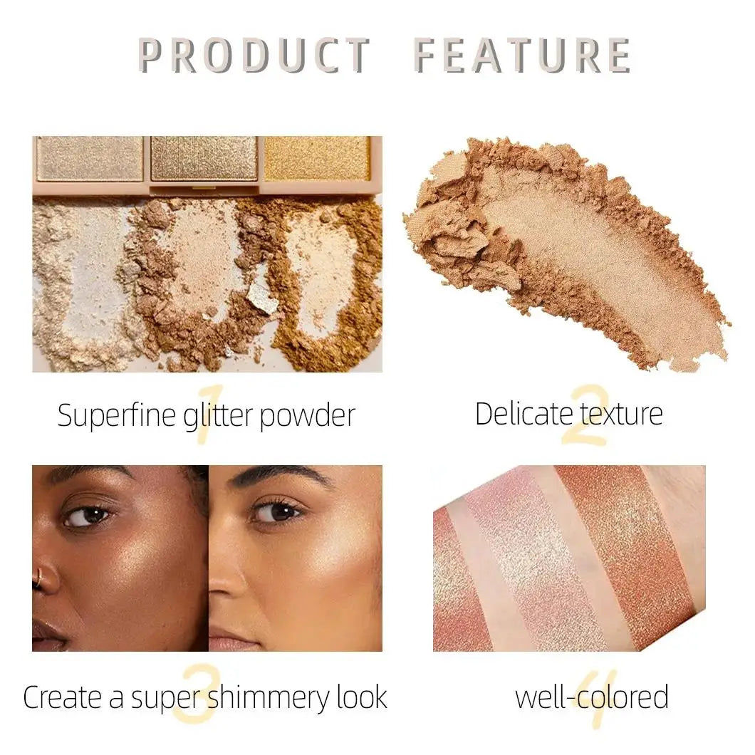 Waterproof Highlighter Makeup Palette Shimmer Contouring Powder Non Sticky Face Cosmetics Brightening Skin