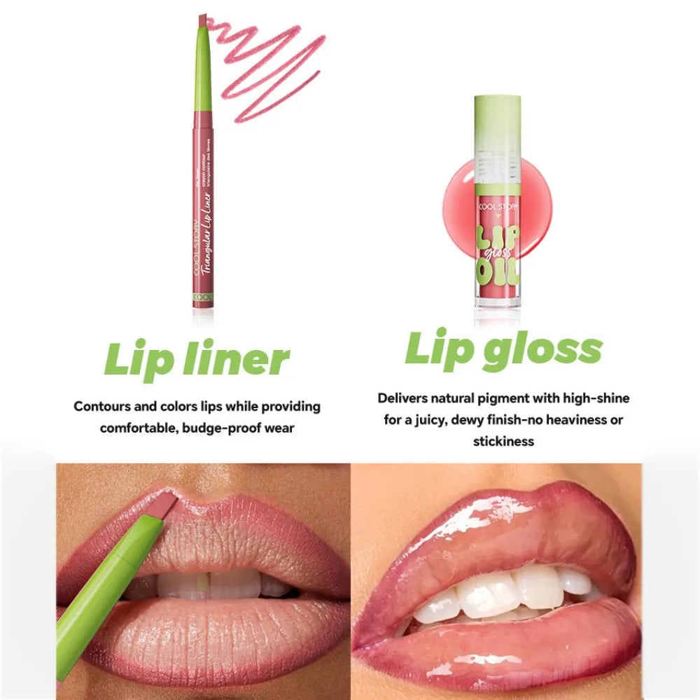 3 Pcs Lip Liner and Gloss Set 2 in 1 Lipstick with Dual-Ended and Smooth Buildable Lip Gloss for Women Lip Combo Makeup