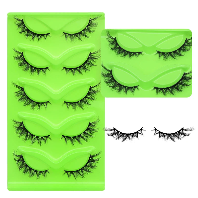 DINGSEN 5 Pairs Cat Eyelashes Fluffy Cat Lashes Fake Eyelash Wispy Natural Look long Mink Eyelashes Strip Lashes Cat Eye Lashes