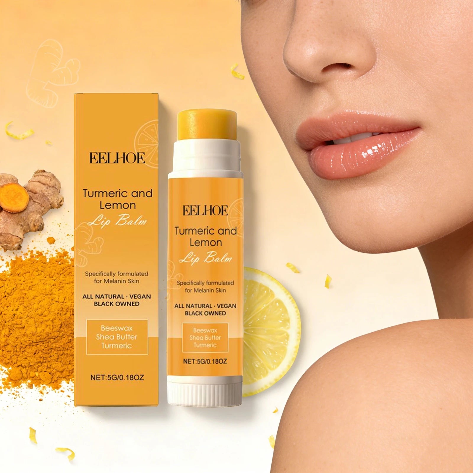 Turmeric Lemon Lip Balm Long Lasting Moisturizing Soothing Lip Skin Pre Makeup Base Vaseline Non-sticky Hydrating Lip Skin Care