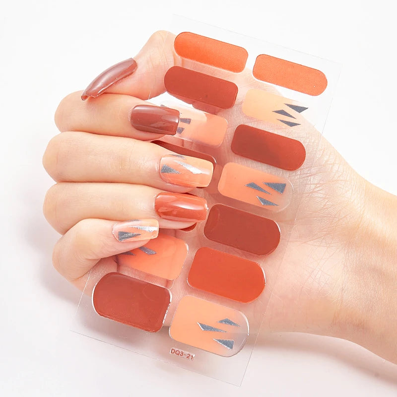 DIY Semi Cured Gel Nail Stickers Long-Lasting Solid Color Nail Strips Patch Slider Nail Sticker Full Cover Decal Manicure Patch