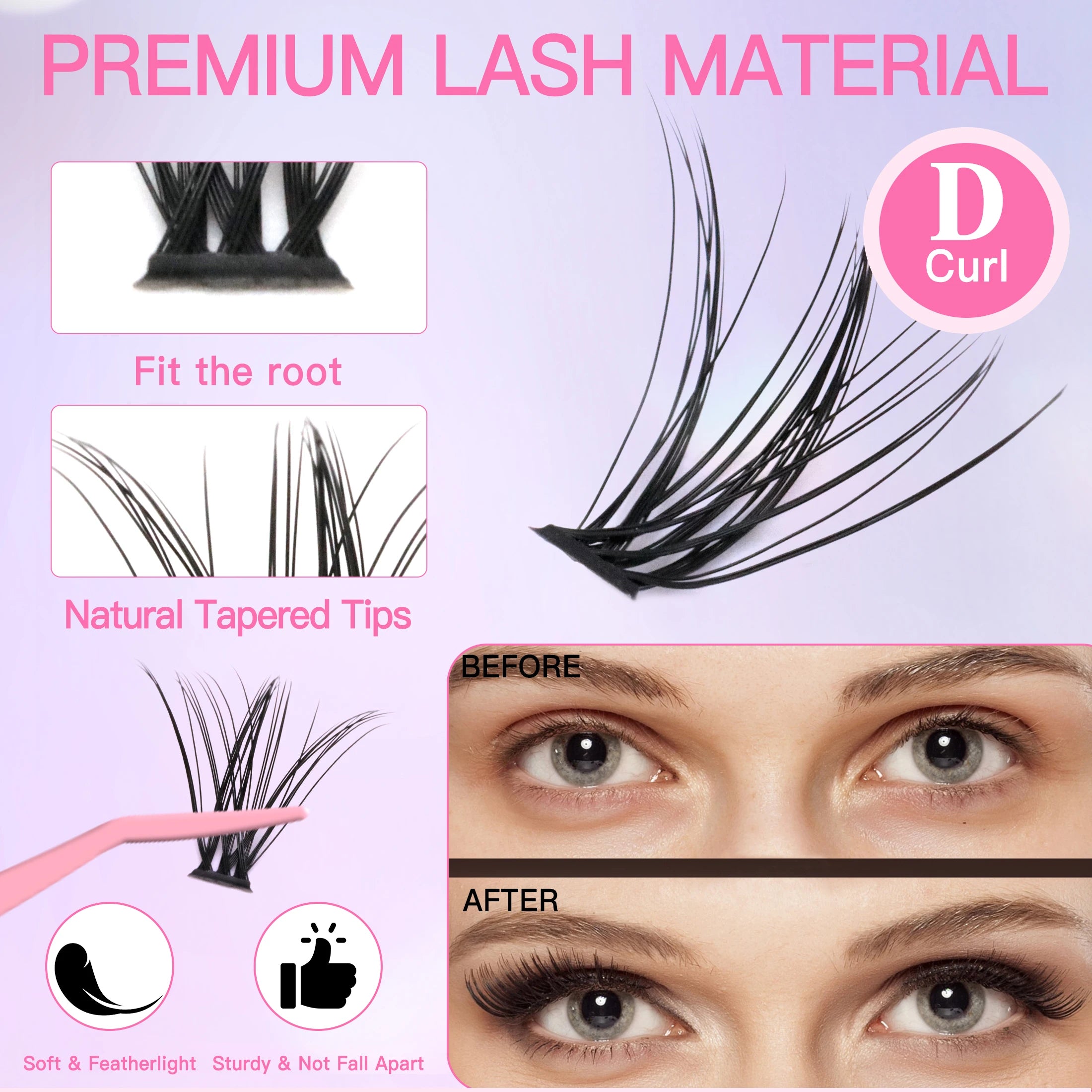 DIY Eyelash Extension Kit 10D20D30D40D with Tweezers Glue Seal Reusable Single Lashes for Party Stage Festival Eye Makeup tools
