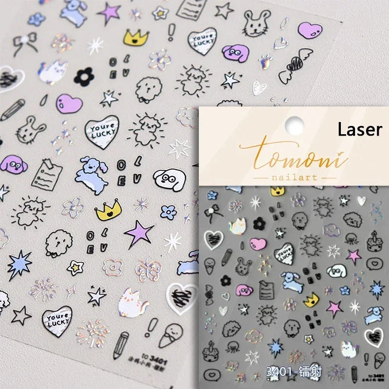 Cute Cat Eye Fishbone Animals Leopard Cat Ginger Cat Kitten Exclamation Point Paw Self Adhesive Nail Art Sticker Manicure Decals