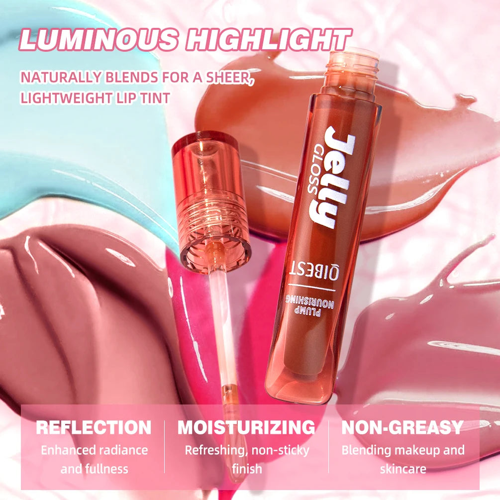 QIBEST Mirror Pearl Jelly Lipgloss Moisturizing Lasting Lipstick Hydrating Lightweight Lip Glaze Watery Crystal Lip Tint Makeup