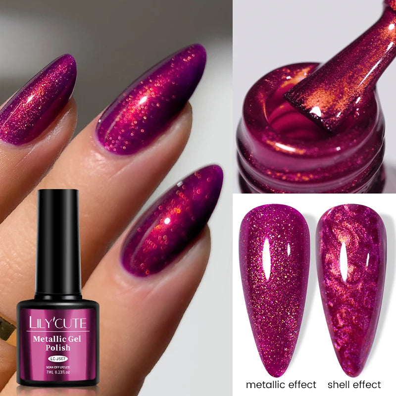 LILYCUTE 7ml Metallic Red Gel Nail Polish Winter Bright Chrome Glitter Mirror Enamel Gel Semi Permanent UV Soak Off Nail Art