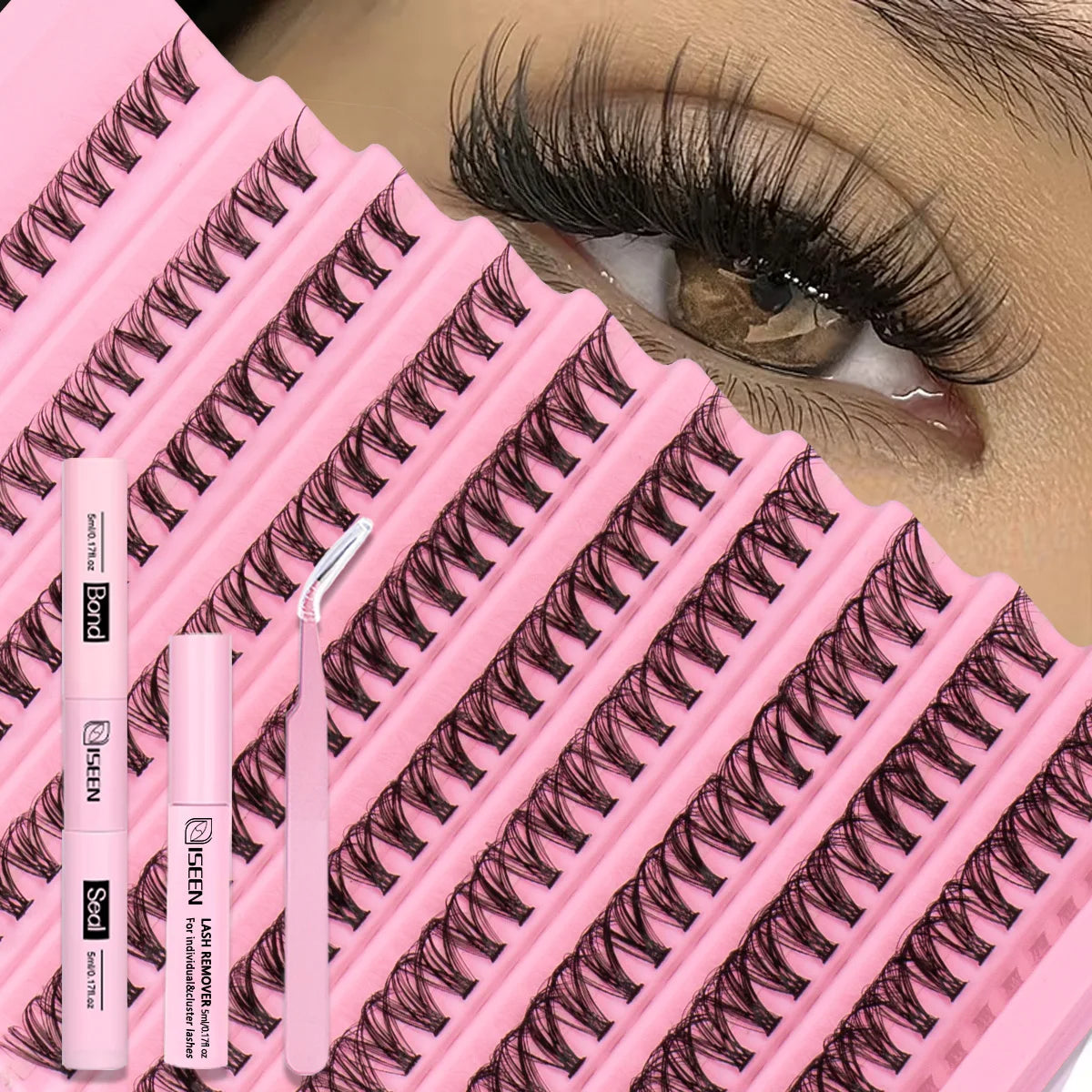 Eyelash Cluster DIY Eyelash Extension Kit with Tweezers Bond and Seal Reusable Single Eyelashes Festival Gift Eye Makeup
