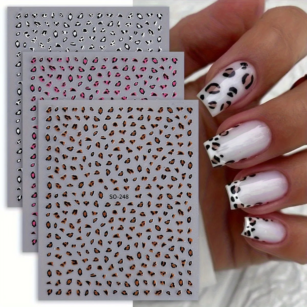 3PCS Meilad leopard print nail stickers, easy to apply for DIY nail decoration, gifts, party and wedding makeup styling
