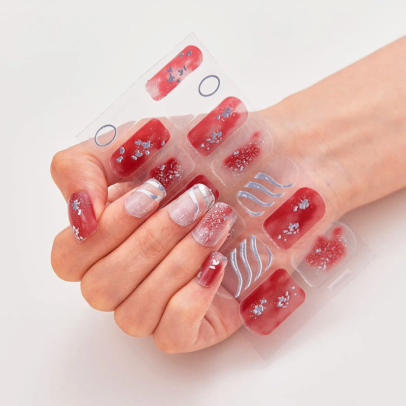 DIY Semi Cured Gel Nail Stickers Long-Lasting Solid Color Nail Strips Patch Slider Nail Sticker Full Cover Decal Manicure Patch