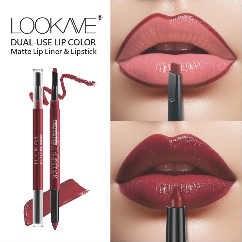 2-in-1 Lipstick & Liner Double Ended Matte Lipstick with Lip Liner, Waterproof & Long Lasting, Creamy Transfer-Proof Finish
