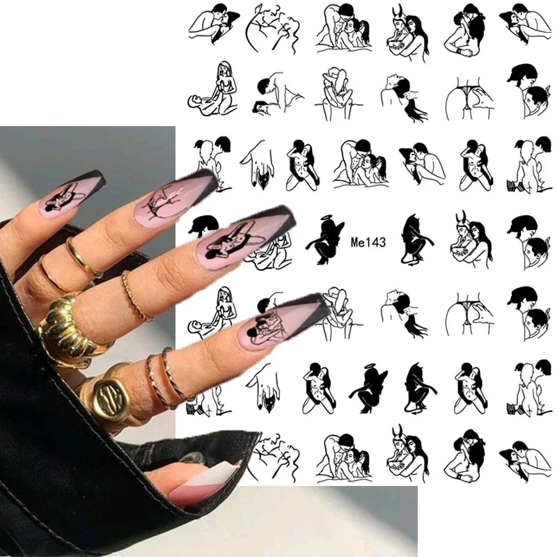 Nail Art Stickers Woman Girl Sexy Sticker Body Press on Nail Slider Black White Decal Decoration Nail Design Accessories Wraps