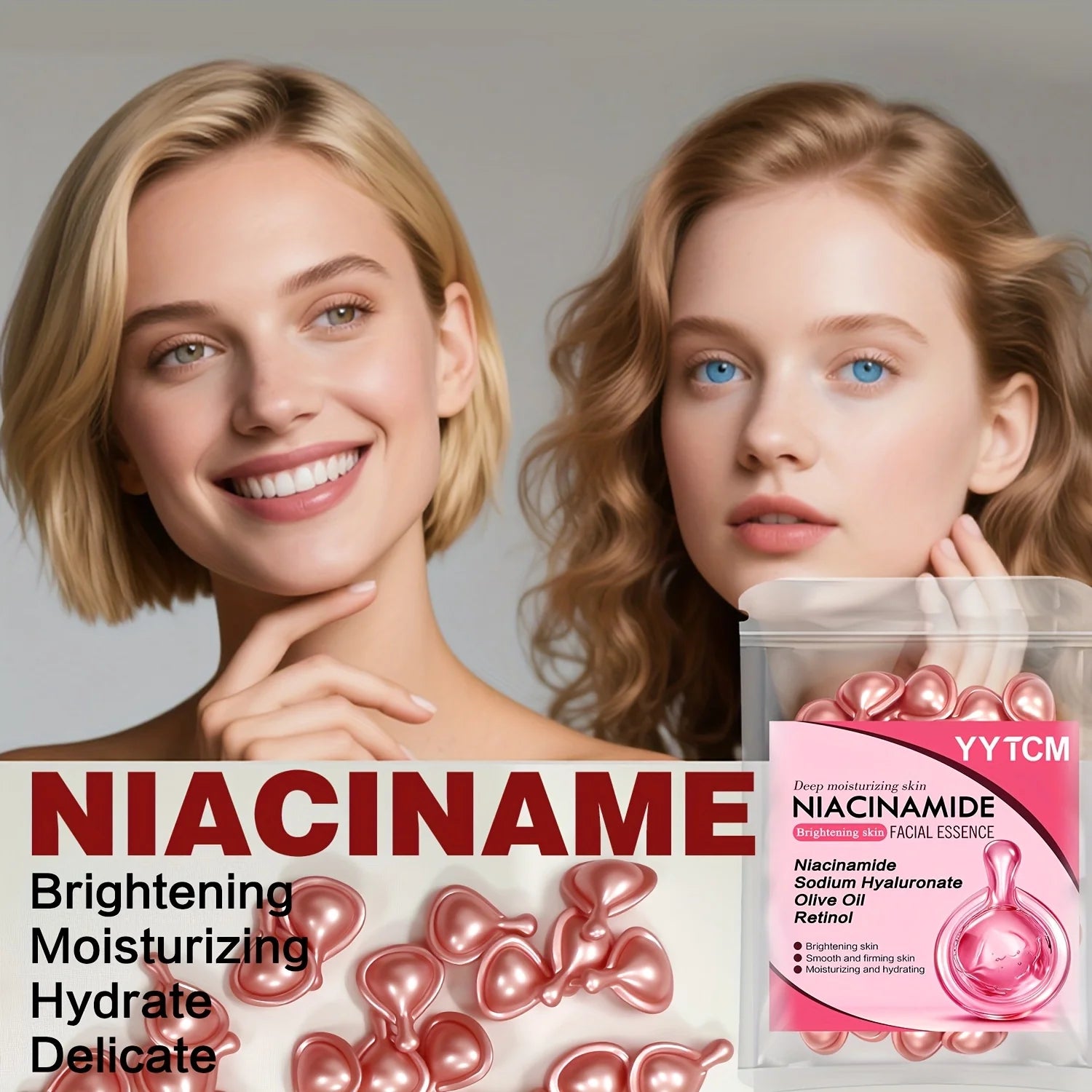 Niacinamide Facial Essence Capsules, Containing Retinol, Olive Fruit Oil, Gardenia Extract, Brighten Skin Tone, Moisturize and Hydrate, and Smooth and Soften Skin (0.5Gx30 Capsules)/Bag-1 Bag