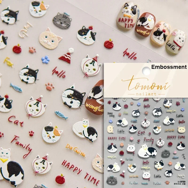 Cute Cat Eye Fishbone Animals Leopard Cat Ginger Cat Kitten Exclamation Point Paw Self Adhesive Nail Art Sticker Manicure Decals