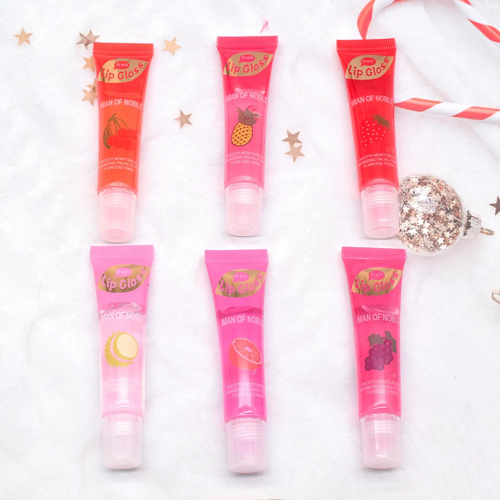 6pcs/set, Moisturizing Clear Lip Gloss, Pineapple, strawberry, grapes Translucent Plumping Lip Oils Gift Set