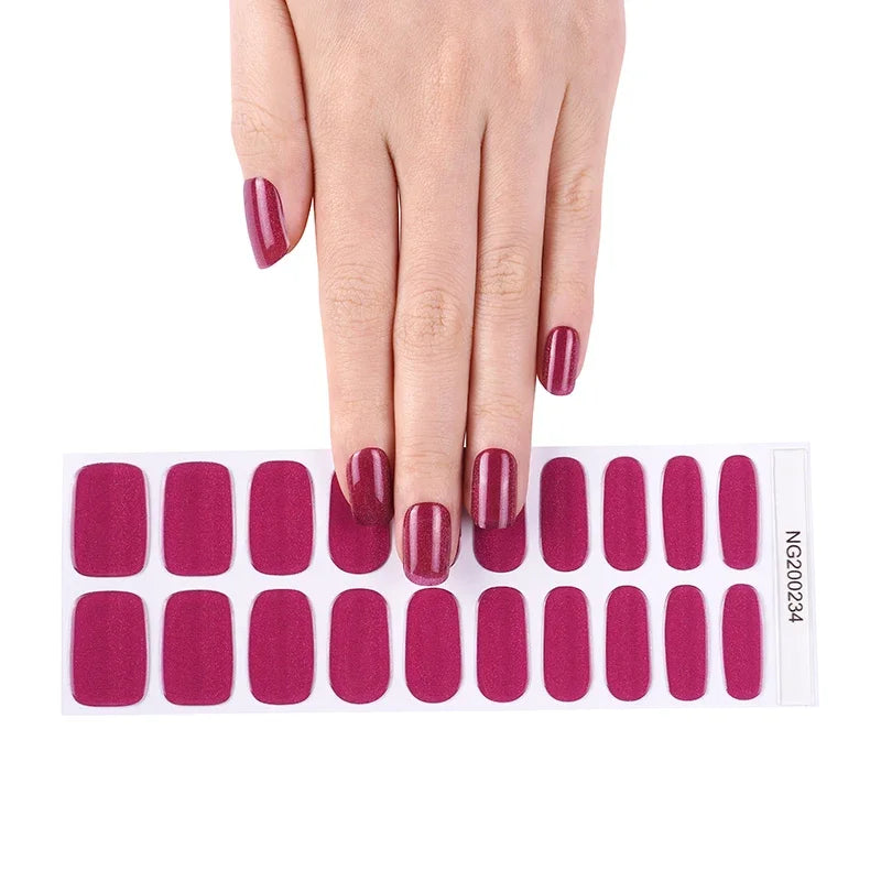 16/20Tips Semi-Cured Nail Wraps Simple Color Adhesive Full Cover Stickers for Nails UV Lamp Need Press On Nails DIY Manicure