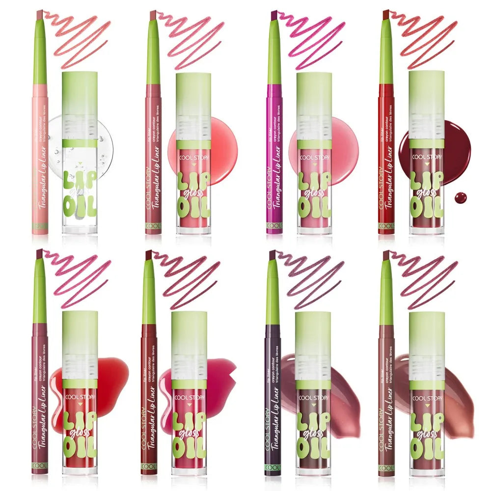 3 Pcs Lip Liner and Gloss Set 2 in 1 Lipstick with Dual-Ended and Smooth Buildable Lip Gloss for Women Lip Combo Makeup