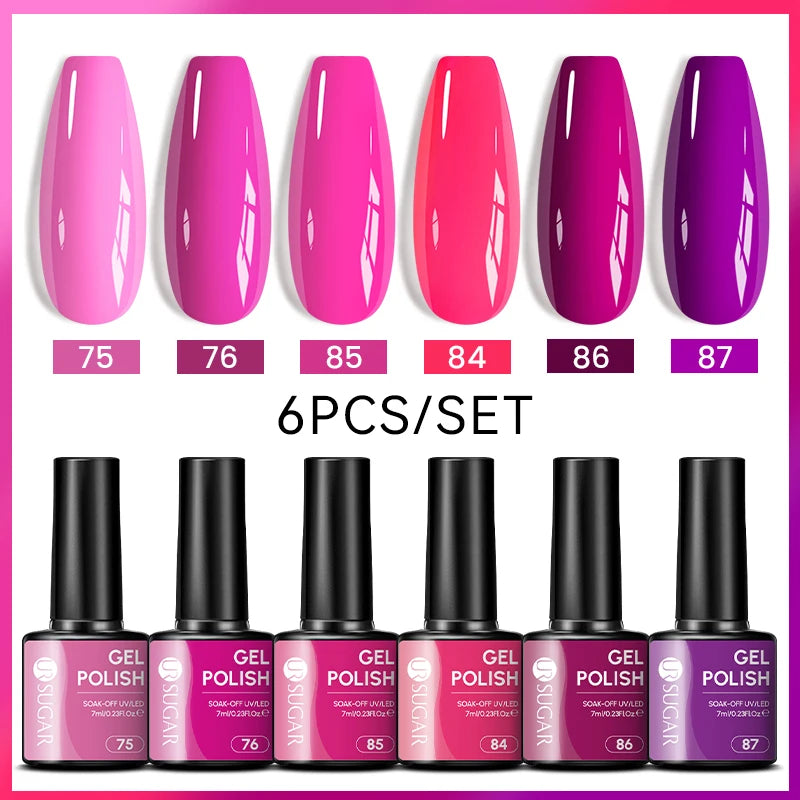 UR SUGAR 7ml All Season Gel Nail Polish Set Nude Pink Red Glitter Semi Permanent UV Gel Kits All For Manicure Soak Off Vernis