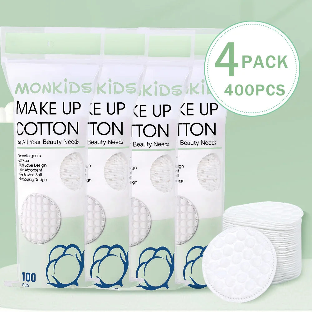 100pcs/200pcs soft and breathable round cotton pad with double-sided texture is used for daily facial cleaning and makeup remova
