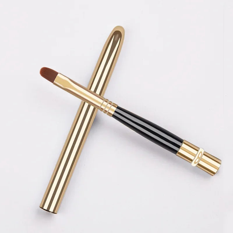 Portable Silver Lips Makeup Brush Pen Metal Handle Cosmetic Lipgloss Lipstick Lip Gloss Brush With Protect Cap  Makeup Brushes