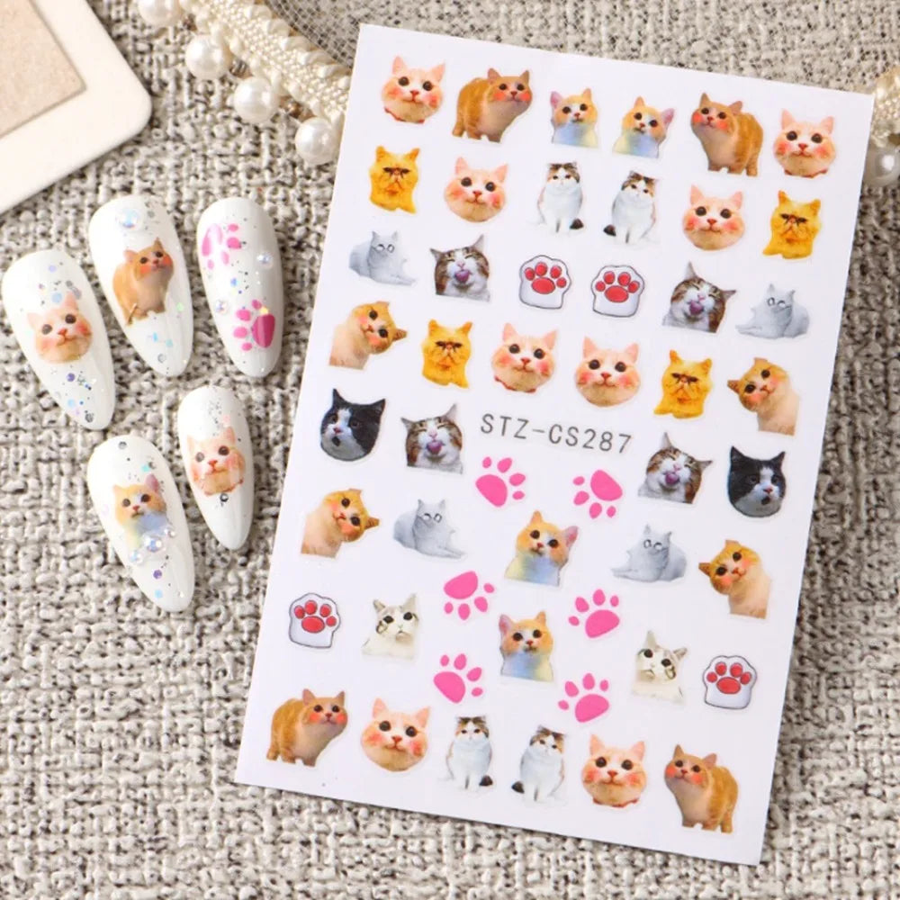 Lovely Dog Cat Animal Bunny 3D Korean Cartoon Scrawl Relief Self Adhesive Nail Art Stickers Cute Pretty Puppy Kitty Star Manicur