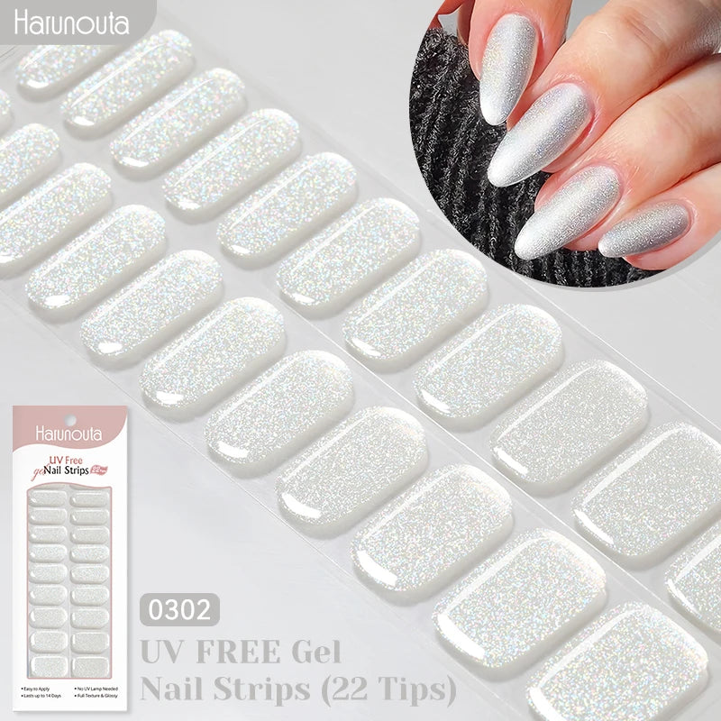22strips UV Free Nail Gel Strips Loving Heart Gel Polish Nail Sticker Curing-free Adhesive Stickers for Nails Long Lasting Wrap