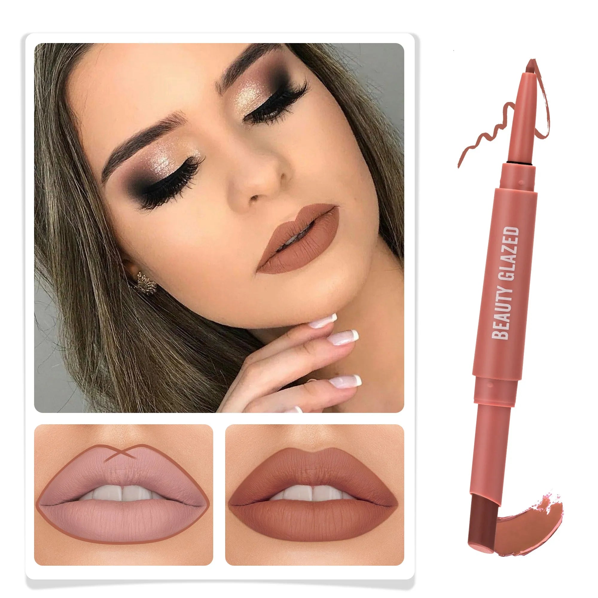 Lip Liner And Lipstick Pen, 2-in-1 Double-headed Lipstick Set , Waterproof Long Lasting Matte Lipstick Gift, Suitable For Daily