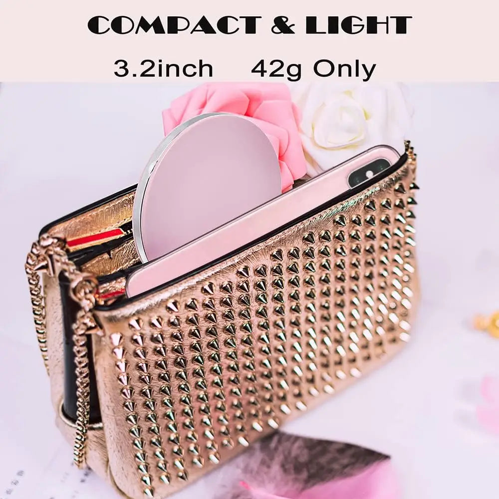 Rechargeable LED Compact Mirror with Lights | 1X/3X Magnification, Pocket Handheld Travel Mirror, Perfect for Gifts