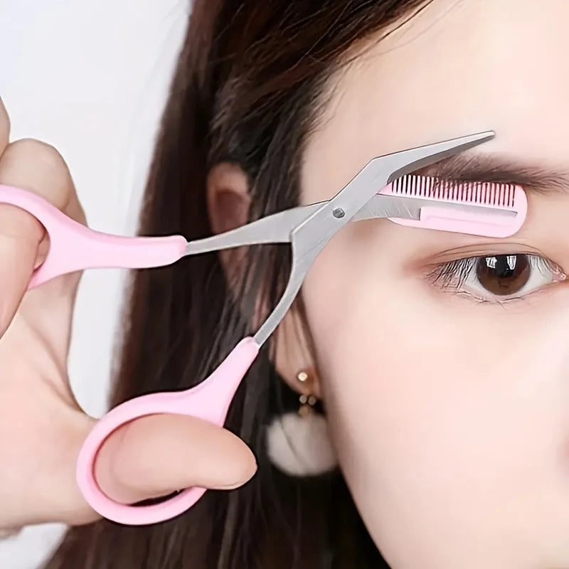 1Pcs/2Pcs/3Pcs Crescent Moon Eyebrow Trimmer Set, Stainless Steel Curved Eyebrow Razor Eyebrow Scissors With Comb